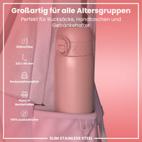 Sticlă de apă ușoară din oțel ion8 600 ml, etanșă, deschidere cu o singură mână, compatibilă cu mașina de spălat vase, capac cu închidere sigură, mâner de transport, roz pudrat 2