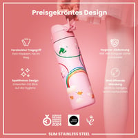 Ľahká oceľová fľaša na vodu ion8 600 ml, nepriepustná, otváranie jednou rukou, vhodná do umývačky riadu, vyklápacie viečko, pútko na prenášanie, motív víly 6