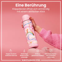 Ľahká oceľová fľaša na vodu ion8 600 ml, nepriepustná, otváranie jednou rukou, vhodná do umývačky riadu, vyklápacie viečko, pútko na prenášanie, motív víly 3