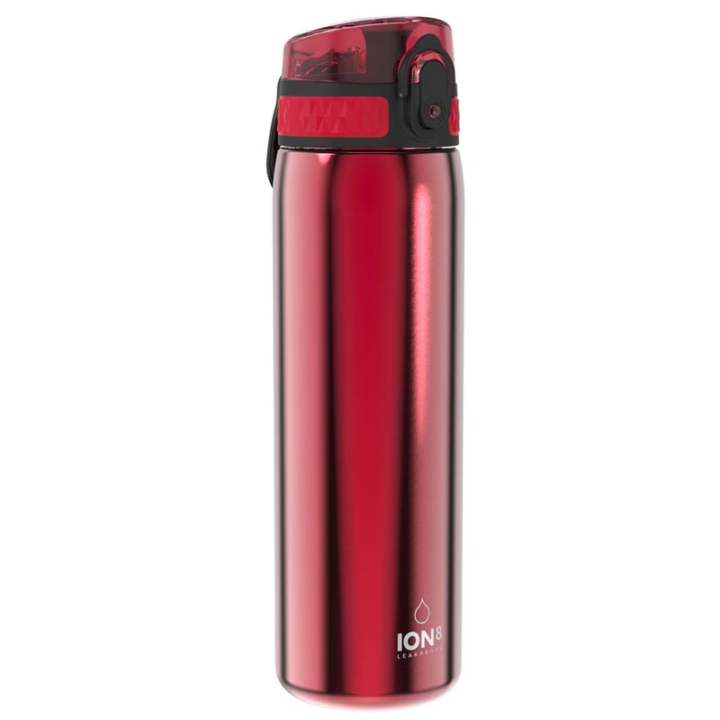 Bidon din oțel ușor ION8, 600 ml, etanș, deschidere cu o singură mână, lavabil în mașina de spălat vase, capac cu clapetă, roșu