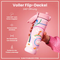 Ľahká oceľová fľaša na vodu ion8 600 ml, nepriepustná, otváranie jednou rukou, vhodná do umývačky riadu, vyklápacie viečko, pútko na prenášanie, motív víly 4