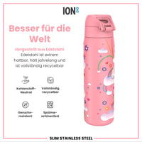Ion8 könnyű acél kulacs flip fedéllel, 600 ml - unikornis rózsaszín 5