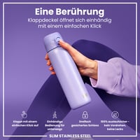 Sticlă de apă ion8 din oțel inoxidabil ușor, 600 ml, etanșă, deschidere cu o singură mână, lavabilă în mașina de spălat vase, capac cu clapetă, mâner de transport, lila deschis 3
