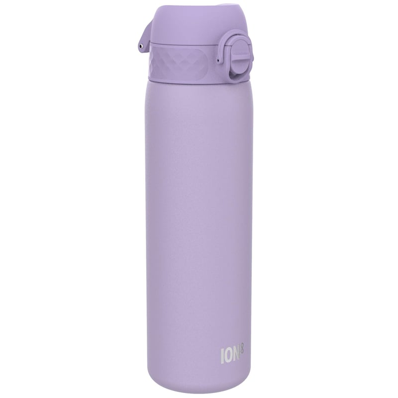 Sticlă de apă ion8 din oțel inoxidabil ușor, 600 ml, etanșă, deschidere cu o singură mână, lavabilă în mașina de spălat vase, capac cu clapetă, mâner de transport, lila deschis