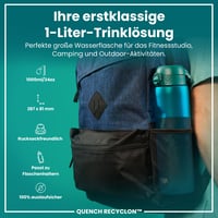 Sticlă ion8 1000 ml, etanșă, deschidere cu o singură mână, lavabilă în mașina de spălat vase, fără BPA, mâner de transport, pentru sport și sală, Aqua 2