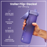 Fľaša na vodu ion8 500 ml fialová, nepriepustná, otváranie jednou rukou, vhodná do umývačky riadu, bez BPA, s rukoväťou, s výklopným vekom, ľahko sa čistí 4