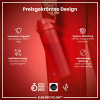 Fľaša na vodu ion8 500 ml červená, nepriepustná, otváranie jednou rukou, vhodná do umývačky riadu, bez obsahu BPA, s držadlom na prenášanie, výklopný uzáver 6
