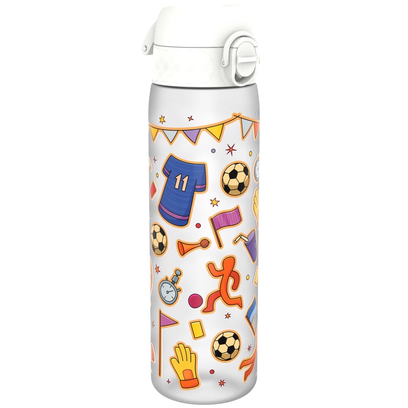Bidon ion8 500 ml, etanș, deschidere cu o singură mână, fără BPA, lavabil în mașina de spălat vase, cu mâner, capac cu clapetă, model fotbal