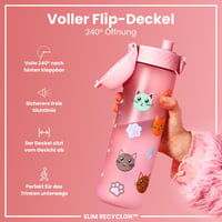 Fľaša na vodu ion8 500 ml, nepriepustná, otváranie jednou rukou, bez BPA, vhodná do umývačky riadu, s rukoväťou a výklopným viečkom, motív mačky 4