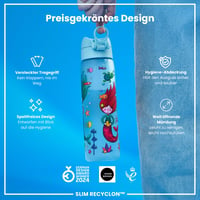 ion8 Fľaša na vodu 500 ml, motív šedých rýb, nepriepustná, otváranie jednou rukou, výklopný uzáver, bez BPA, vhodná do umývačky riadu, klimaticky neutrálna fľaša na vodu 6
