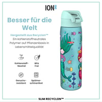 ion8 Fľaša na vodu 500 ml, motív šedých rýb, nepriepustná, otváranie jednou rukou, výklopný uzáver, bez BPA, vhodná do umývačky riadu, klimaticky neutrálna fľaša na vodu 5