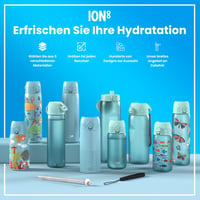 ion8 Fľaša na vodu 500 ml, motív šedých rýb, nepriepustná, otváranie jednou rukou, výklopný uzáver, bez BPA, vhodná do umývačky riadu, klimaticky neutrálna fľaša na vodu 7