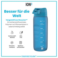 Fľaša na vodu ION8 750 ml, modrá, nepriepustná, otváranie jednou rukou, bez obsahu BPA, vhodná do umývačky riadu — používaná (stav: pozri 2. obrázok) 8