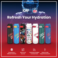 Ľahká oceľová fľaša na vodu Ion8 NFL Seattle Seahawks 600 ml, nepriepustná, vhodná do umývačky riadu, s výklopným vekom, fľaša vhodná do držiaka na nápoje 8