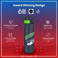 Ľahká oceľová fľaša na vodu Ion8 NFL Seattle Seahawks 600 ml, nepriepustná, vhodná do umývačky riadu, s výklopným vekom, fľaša vhodná do držiaka na nápoje 7