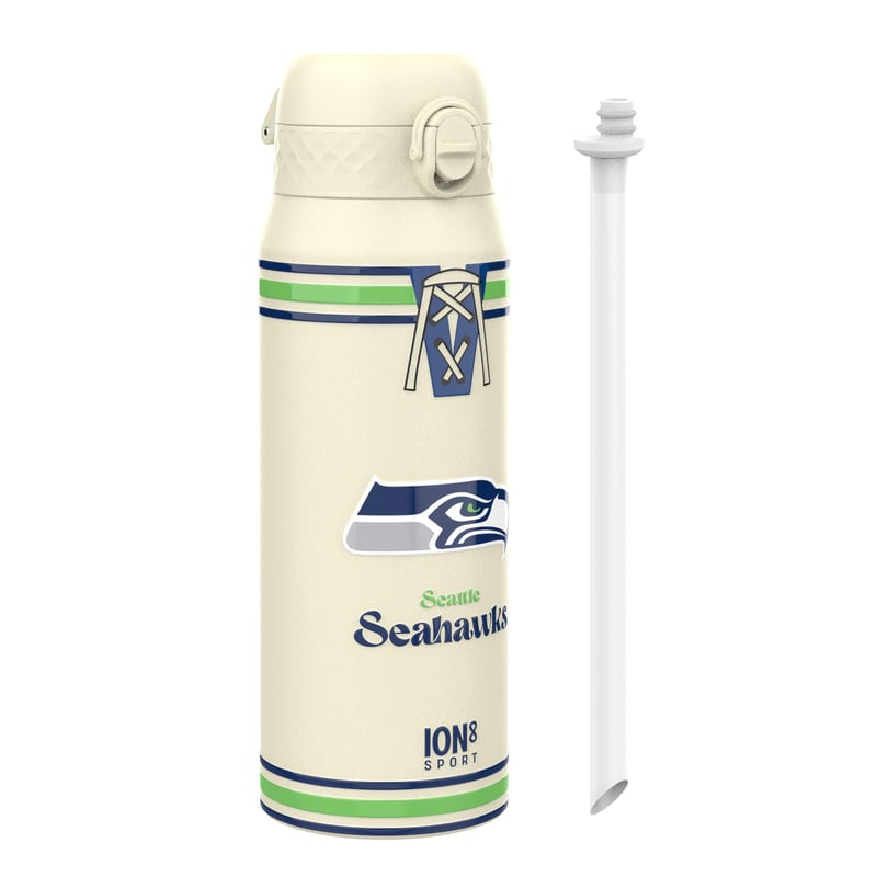 Termos din oțel inoxidabil ion8 NFL Seattle Seahawks cu pai, 750 ml, etanș, capac cu deschidere rapidă, lavabil în mașina de spălat vase