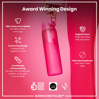 Fľaša na vodu Ion8 Recyclon 1000 ml, ružová, nepriepustná, s výklopným vekom, rukoväťou na prenášanie, bez BPA, vhodná do umývačky riadu, na šport a tréning 6