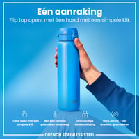 Nerezová fľaša ion8, 1 liter, modrá, nepriepustná, otváranie jednou rukou, vhodná do umývačky riadu, ľahká, fľaša na pitie s vyklápacím uzáverom 4