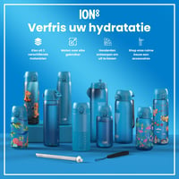 Nerezová fľaša ion8, 1 liter, modrá, nepriepustná, otváranie jednou rukou, vhodná do umývačky riadu, ľahká, fľaša na pitie s vyklápacím uzáverom 8