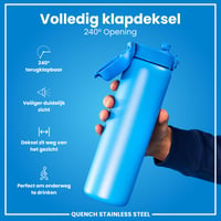 Nerezová fľaša ion8, 1 liter, modrá, nepriepustná, otváranie jednou rukou, vhodná do umývačky riadu, ľahká, fľaša na pitie s vyklápacím uzáverom 5