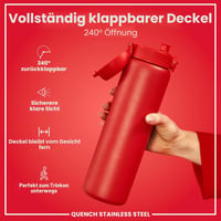 Nerezová fľaša na vodu ion8, 1 liter, nepriepustná, ľahká, vhodná do umývačky riadu, červená - 1200 ml 4