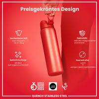 Nerezová fľaša na vodu ion8, 1 liter, nepriepustná, ľahká, vhodná do umývačky riadu, červená - 1200 ml 6