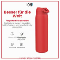 Nerezová fľaša na vodu ion8, 1 liter, nepriepustná, ľahká, vhodná do umývačky riadu, červená - 1200 ml 5