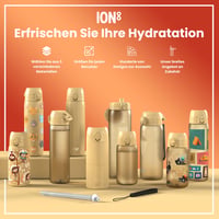 Sticlă de apă din oțel inoxidabil ion8 1200 ml, neizolată, etanșă, deschidere cu o singură mână, compatibilă cu mașina de spălat vase, capac flip, mâner de transport, Desert 7