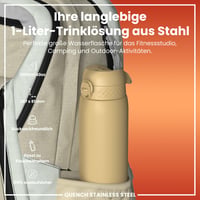 Sticlă de apă din oțel inoxidabil ion8 1200 ml, neizolată, etanșă, deschidere cu o singură mână, compatibilă cu mașina de spălat vase, capac flip, mâner de transport, Desert 2