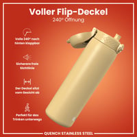 Sticlă de apă din oțel inoxidabil ion8 1200 ml, neizolată, etanșă, deschidere cu o singură mână, compatibilă cu mașina de spălat vase, capac flip, mâner de transport, Desert 4