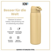 Sticlă de apă din oțel inoxidabil ion8 1200 ml, neizolată, etanșă, deschidere cu o singură mână, compatibilă cu mașina de spălat vase, capac flip, mâner de transport, Desert 5