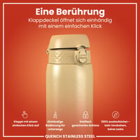 Sticlă de apă din oțel inoxidabil ion8 1200 ml, neizolată, etanșă, deschidere cu o singură mână, compatibilă cu mașina de spălat vase, capac flip, mâner de transport, Desert 3