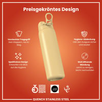 Sticlă de apă din oțel inoxidabil ion8 1200 ml, neizolată, etanșă, deschidere cu o singură mână, compatibilă cu mașina de spălat vase, capac flip, mâner de transport, Desert 6
