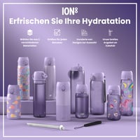 Nerezová fľaša na vodu ion8 600 ml, fialová s motívom jednorožca, nepriepustná, otváranie jednou rukou, vhodná do umývačky riadu, vyklápacie viečko s rukoväťou na prenášanie 7