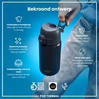 Nerezová termoska ion8 320 ml, nepriepustná, otváranie jednou rukou, vhodná do umývačky riadu, vyklápacie viečko, rukoväť na prenášanie, tmavomodrá 8