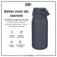 Nerezová termoska ion8 320 ml, nepriepustná, otváranie jednou rukou, vhodná do umývačky riadu, vyklápacie viečko, rukoväť na prenášanie, tmavomodrá 7