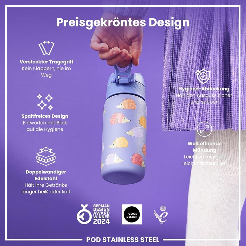 ion8 Rozsdamentes Acél Termosz Palack 320ml Szivárgásmentes Flip Fedéllel - Insulated Steel