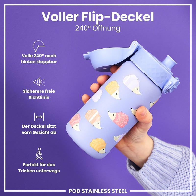 ion8 Rozsdamentes Acél Termosz Palack 320ml Szivárgásmentes Flip Fedéllel - Insulated Steel
