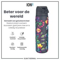 Butilă Termos din Oțel Inoxidabil ion8, 500 ml, Etanșă, Deschidere cu o singură mână, Lavabilă în mașina de spălat vase, Mâner pentru transport, Model cu flori 5