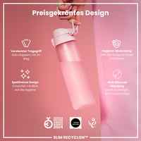 Fľaša na vodu ion8 Slim 500 ml - Ružové kvety, bez BPA, nepriepustná, otváranie jednou rukou, vhodná do umývačky riadu, klimaticky neutrálna 6