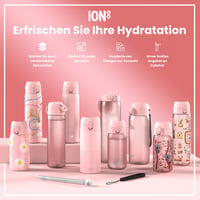 Fľaša na vodu ion8 Slim 500 ml - Ružové kvety, bez BPA, nepriepustná, otváranie jednou rukou, vhodná do umývačky riadu, klimaticky neutrálna 7