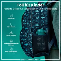ion8 Izolovaná fľaša z nehrdzavejúcej ocele 320 ml, so vzorom žraloka, nepriepustná, otváranie jednou rukou, výklopný uzáver, vhodná do umývačky riadu, s úchytom 2