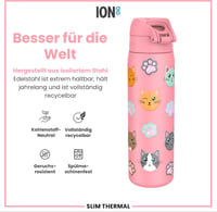 ion8 Vákuum Izolált Rozsdamentes Acél Kulacs 500ml, Szivárgatásmentes, Egykezes Nyitás, Macska Mintás - Evo, Insulated Steel 5