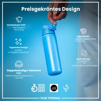 ion8 Nerezová vákuovo izolovaná fľaša na vodu 500 ml modrá, nepriepustná, otváranie jednou rukou — dno je preliačené (stav: pozri 2. obrázok) 8