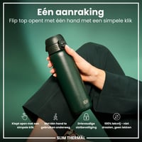 Vákuovo izolovaná nerezová fľaša na vodu ion8 500 ml tmavozelená, otváranie jednou rukou, nepriepustná, vhodná do umývačky riadu, s držiakom na prenášanie 3