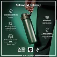 Vákuovo izolovaná nerezová fľaša na vodu ion8 500 ml tmavozelená, otváranie jednou rukou, nepriepustná, vhodná do umývačky riadu, s držiakom na prenášanie 6