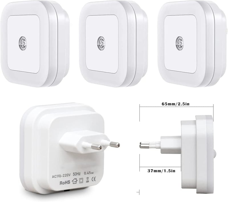 IOSICAM Éjszakai Fény Gyerekeknek 3 Darabos Szett - Kék LED Éjjeli Lámpa Alkonykapcsolóval Hálószobába
