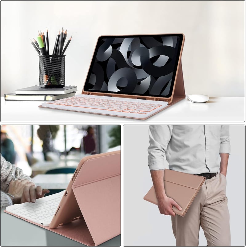 iPad Billentyűzet Tok - Bluetooth Háttérvilágításos Levehető Mágneses Billentyűzet iPad Air 4/5 és iPad Pro 11" Készülékekhez, Rózsaszín, AZ