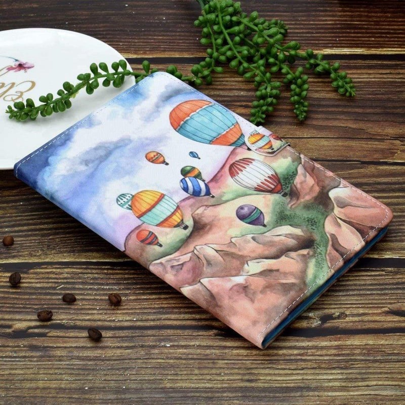 iPad Pro 10,9" Bőr Pénztárcás Tok, Kártya- és Ceruzatartóval, Léghajó Mintával