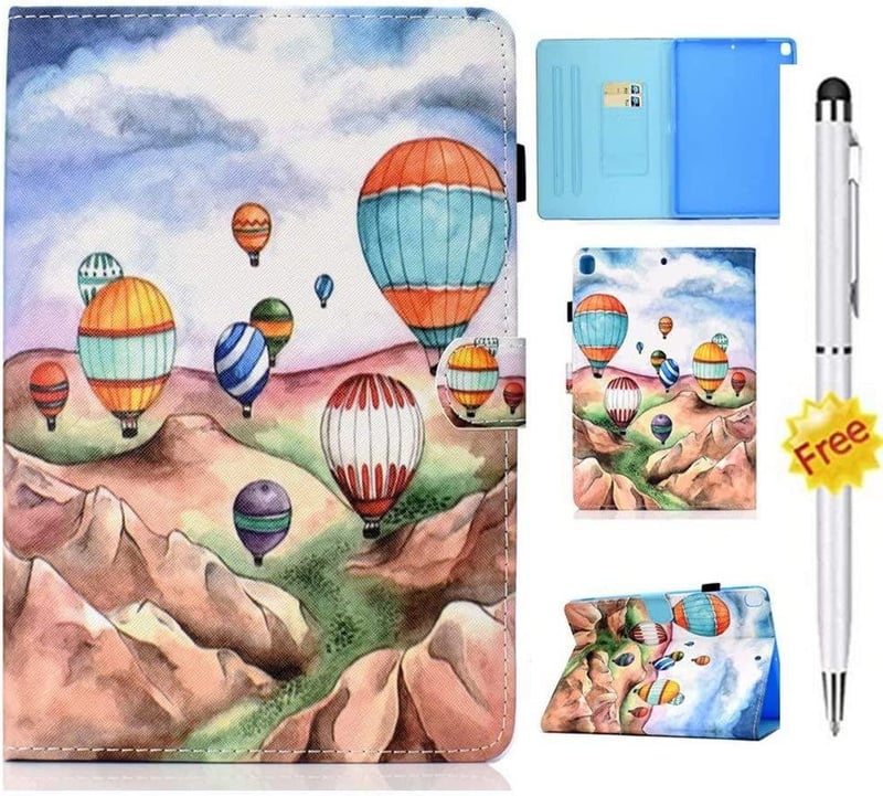 iPad Pro 10,9" Bőr Pénztárcás Tok, Kártya- és Ceruzatartóval, Léghajó Mintával